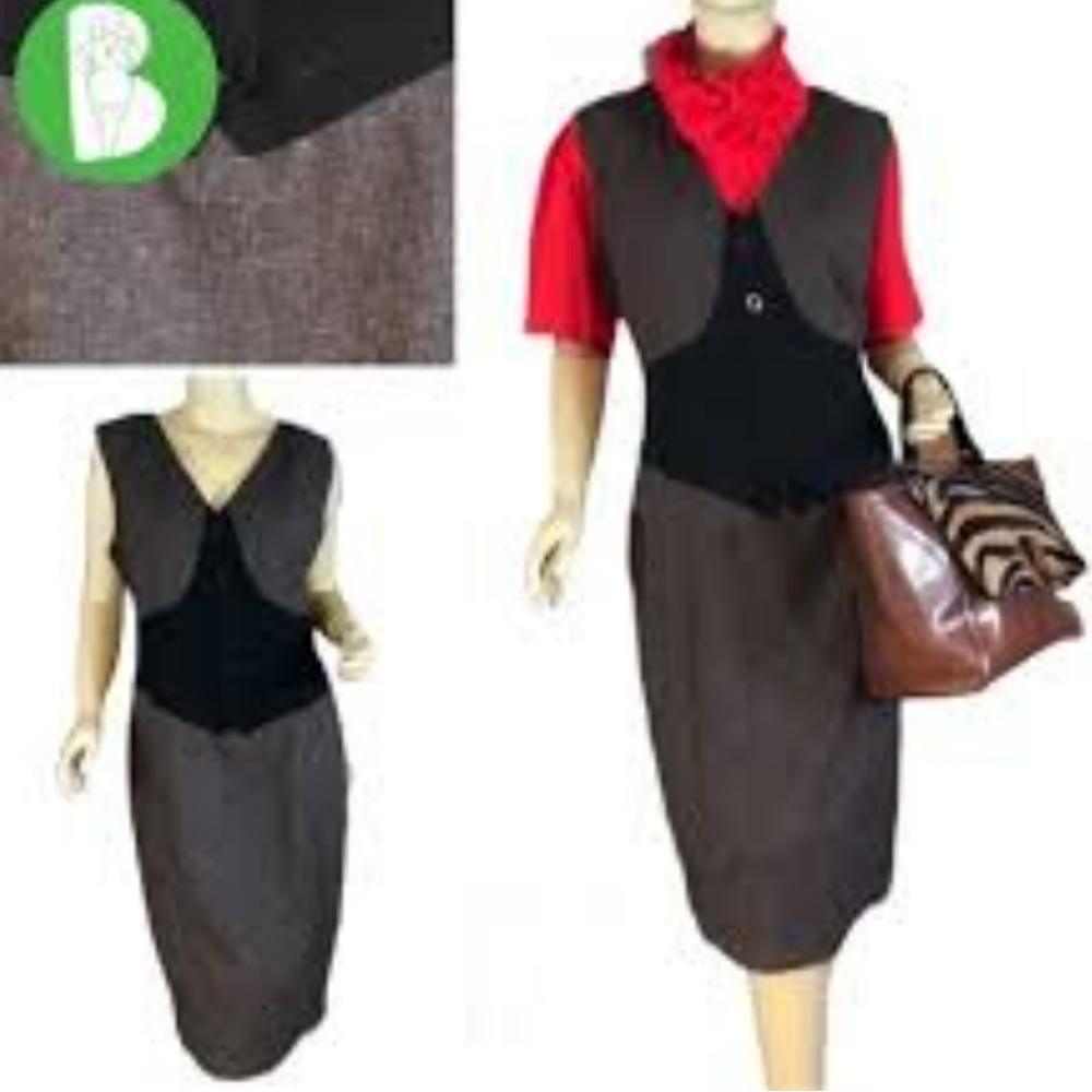 Ashley Stuart Academia Colorblock Tweed Brown and Black Sheath Dress Plus Sz 18